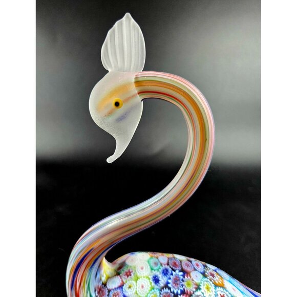 Murano Fratelli Toso Millefiori Art Glass Swan w/Multicolor Floral Pattern & Fro - Picture 5 of 10